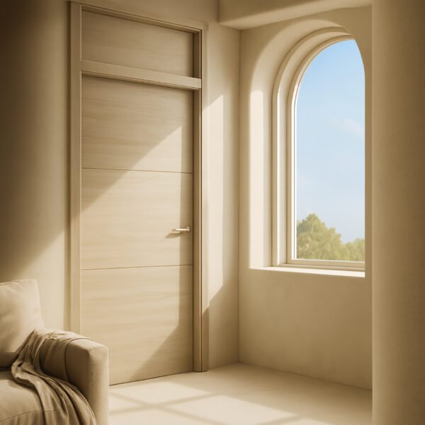 Puerta interior estándar Lacio lacada en blanco con diseño liso, estilo minimalista de Maiporta.