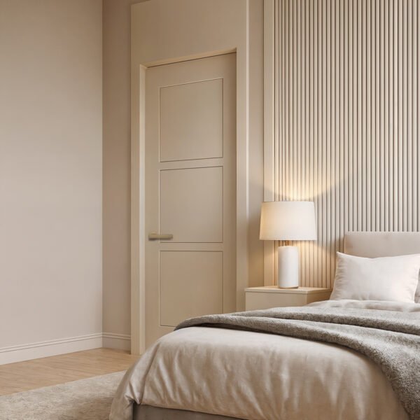 Puerta interior estándar Sharpen lacada en blanco con líneas diagonales, diseño moderno de Maiporta.