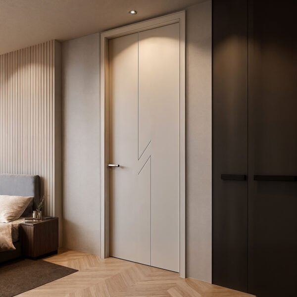 Puerta interior estándar Zeta lacada en blanco con relieve discreto, diseño moderno de Maiporta.